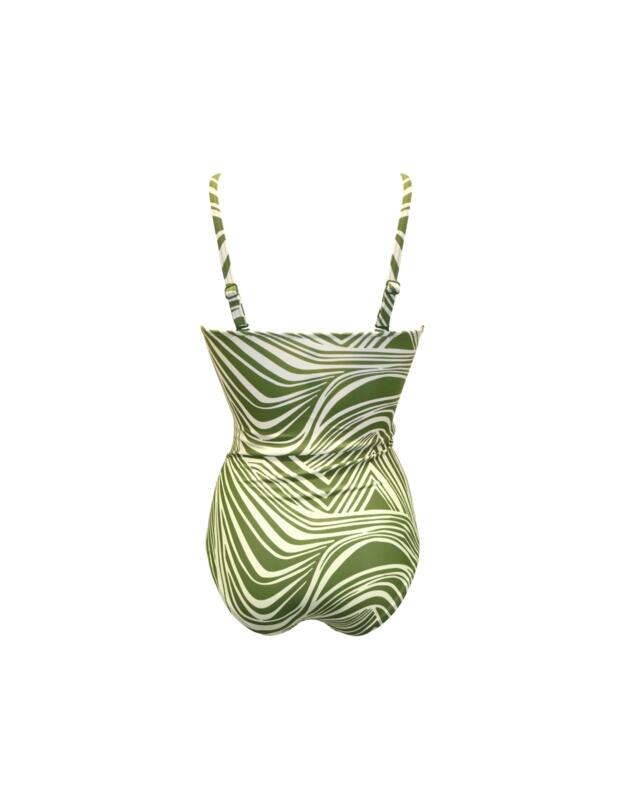 Pour Moi Santa Monica Strapless Tummy Control Swimsuit Khaki Stripe