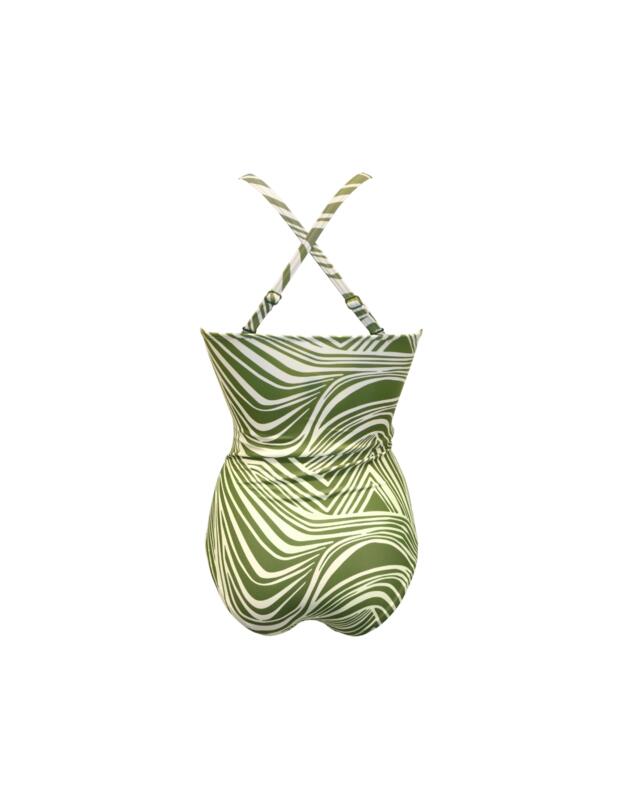 Pour Moi Santa Monica Strapless Tummy Control Swimsuit Khaki Stripe