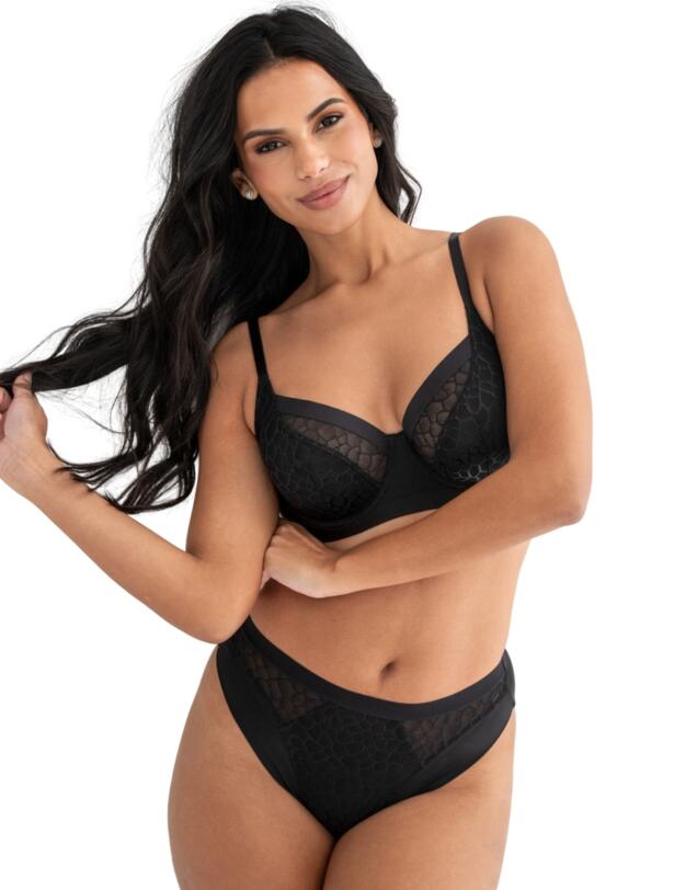 Pour Moi Geo Sculpt High Leg Brief Black