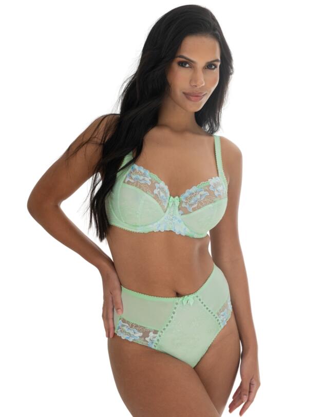Pour Moi Sofia Lace Embroidered Deep Brief Pistachio/Blue