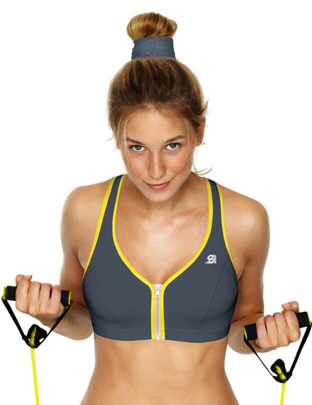 S00BW Shock Absorber Zip Front Sports Bra  - S00BW Dark Grey Yellow