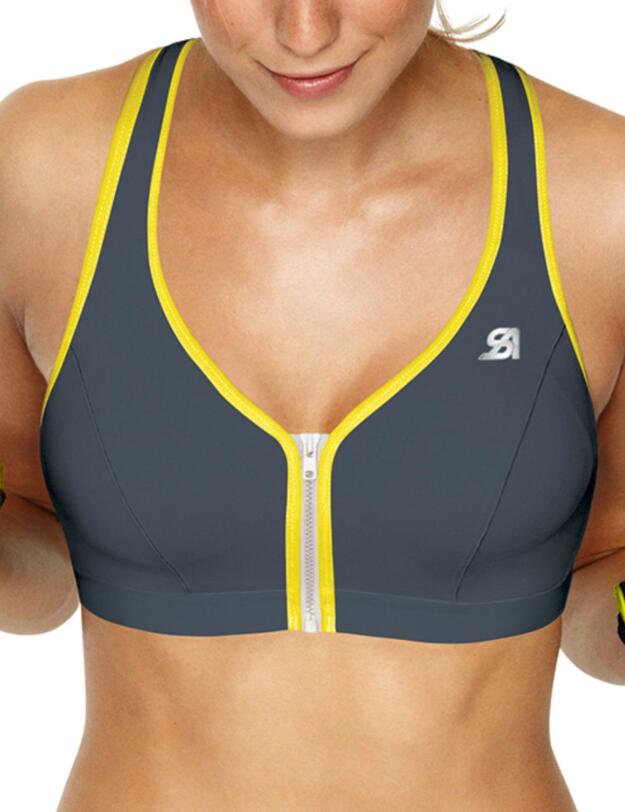 S00BW Shock Absorber Zip Front Sports Bra  - S00BW Dark Grey Yellow