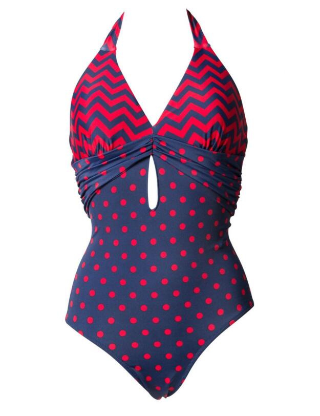 7206 Pour Moi Key West Halter Control Swimsuit - 7206 Navy/Red