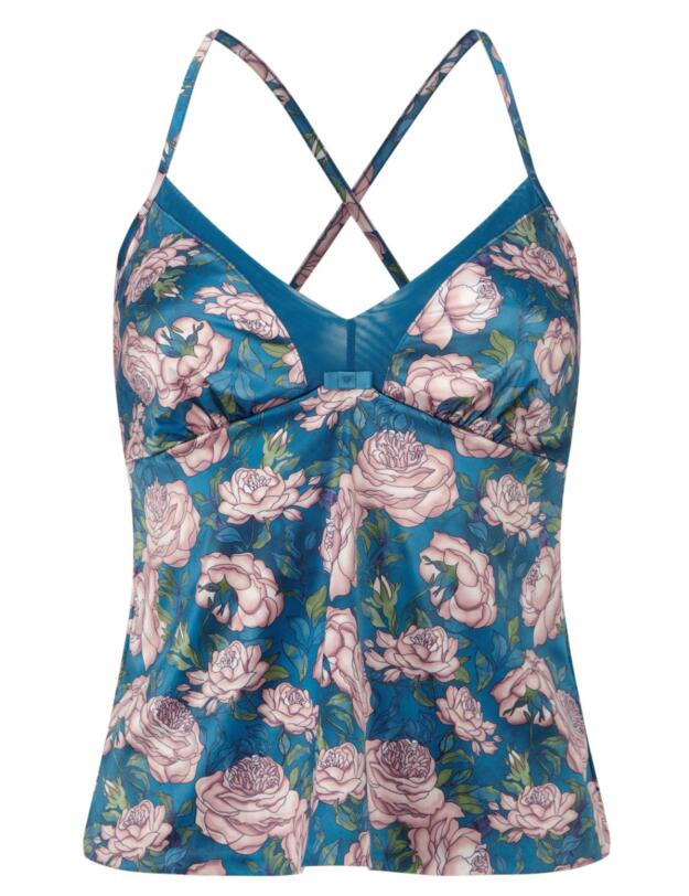 11611 Gossard Japanese Rose Cami Top Teal Print  - 11611 Teal Print 