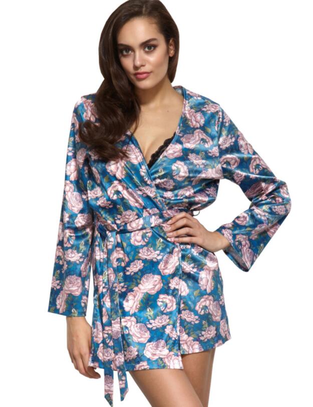 11613 Gossard Japanese Rose Robe Teal Print  - 11613 Teal Print 