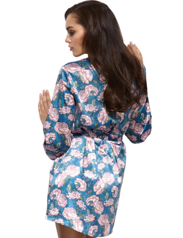 11613 Gossard Japanese Rose Robe Teal Print  - 11613 Teal Print 