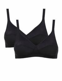 P00BD Playtex Basic Micro Support Soft Cup Bras 2 Pack  - P00BD Black
