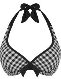 67002 Pour Moi? Checkers Hidden Wire Halterneck Triangle Bikini Top - 67002 Black/White