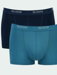 10161784 Sloggi Men Basic Classic Short 2 Pack - 10161784 Blue/Dark Combination