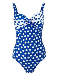 15-2757 SeaSpray Polka Dots Twist Front Tummy Control Swimsuit - 15-2757 Royal Blue
