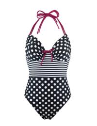 13307 Pour Moi Sea Breeze Adjustable Halterneck Swimsuit - 13307 Black/White/Purple