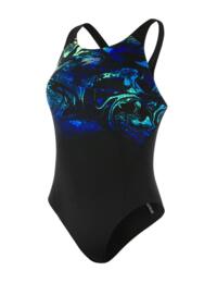 809015C895 Speedo SwirlyAqua Placement Recordbreaker Swimsuit - 809015C895 Black/Blue