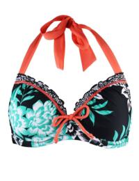 13300 Pour Moi Sea Breeze Padded Halter Bikini Top - 13300 Green/Black/Coral
