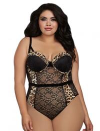 11791X Dreamgirl Plus Size Stretch Lace and Mesh Teddy - 11791X Black