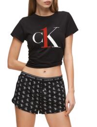 000QS6437E Calvin Klein CK One Wovens Cotton Sleep Short - QS6437E Staggered Logo Black