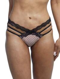 WWL779 Wolf & Whistle Danica Fishnet and Lace Open Back Brief - WWL779 Peach/Black
