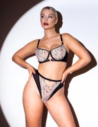 Scantilly by Curvy Kate Sex Education High Waist Thong in Black/Latte