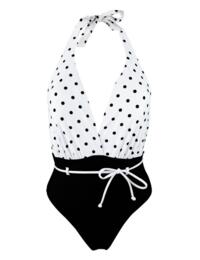 Pour Moi Mini Maxi Halter Plunge Swimsuit White