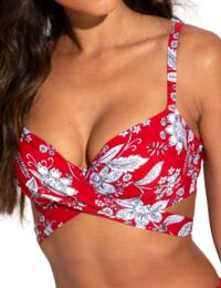 Women's Pour Moi 25500 Freedom Underwire Non Padded Wrap Tie Swim Top  (Red/White 34G)