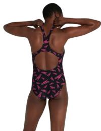 Speedo Boom Logo Allover Medallist Swimsuit  Black/Pink