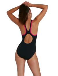 Speedo Boom Logo Splice Muscleback Swimsuit Black/Pink