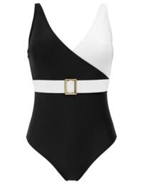 Pour Moi Control suit Wrap Front Belted Control Swimsuit Black/White