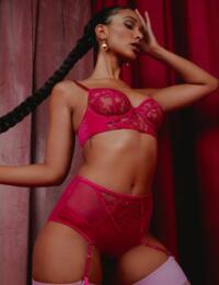 Playful Promises Lyra Embroidery High Waisted Suspender Brief Pink 