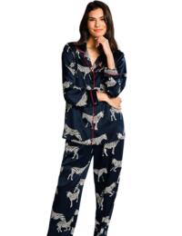 Chelsea Peers Satin Zebra Button Up Pyjama Set Navy 
