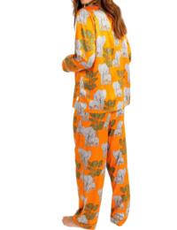Chelsea Peers Satin Elephant Print Long Pyjama Set Orange 