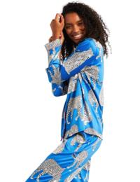 Chelsea Peers Satin Leopard Button Up Pyjama Set Blue 