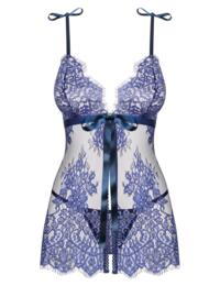 Obsessive Flowlace Babydoll and G-String Set Blue