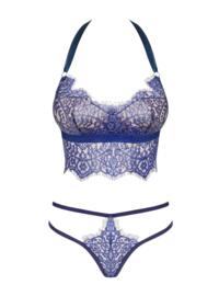 Obsessive Flowlace Bra and Thong Set Blue