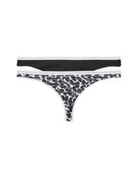 Calvin Klein CK One Cotton Thongs Two Pack Black/ Scanned Wrong_Winter Linen