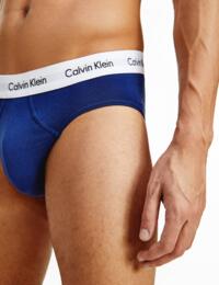 Calvin Klein Mens Cotton Stretch 3 Pack Hip Brief White/Red Ginger/Pyro Blue