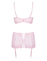 Obsessive Girlly Bra Garter Belt and Thong Set Pink
