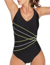  Pour Moi Energy Recycled Material V Neck Swimsuit Black/Lime