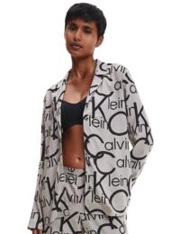 Calvin Klein Womens Viscose V Neck Pyjama Top Large Black Logo/Winter Linen