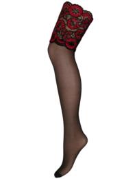 Pour Moi After Hours Lace Top Denier 15 Hold Up Stockings Black/Red