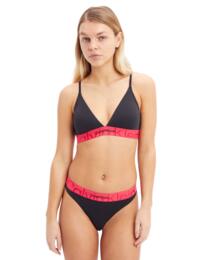  Calvin Klein Embossed Icon Cotton Lightly Lined Triangle Bra Black with Pink Splender