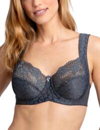 Miss Mary of Sweden Jacquard And Lace Full Cup Bra Dark Grey