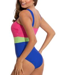 Pour Moi Palm Springs Colour Block Tummy Control Swimsuit Ultramarine/Pink/Citrus