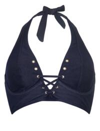 Pour Moi Adelaide Denim Underwired Lace Up Longline Bikini Top Blue 