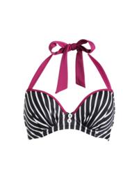 Pour Moi Starboard Padded Halter Underwired Stripe Top Black/Purple