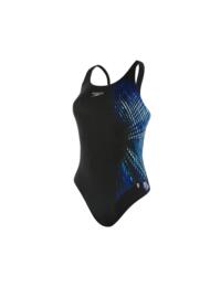 Speedo Illusion Wave Placement Powerback Swimsuit Black/Blue