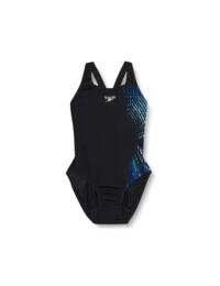Speedo Illusion Wave Placement Powerback Swimsuit Black/Blue