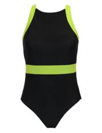Pour Moi Energy Chlorine Resistant High Leg Swimsuit Black/Lime