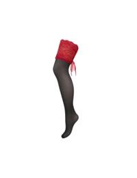 Contradiction by Pour Moi All Tied Up Laced Up 15 Denier Stockings Black/Red