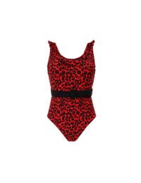 Pour Moi Frill Neck Belted Control Swimsuit Leopard