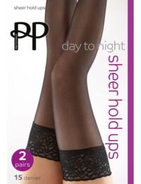 Pretty Polly Day To Night 2-Pack 15D Sheer Hold Ups Black