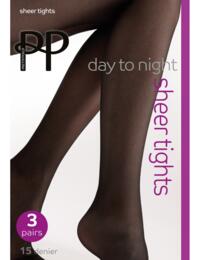 Pretty Polly Day To Night 3-Pack 15D Sheer Tights Black